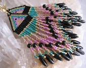 Seed Bead Earrings - Beadwork -  Earrings - Rose Luster/Taupe/Teal