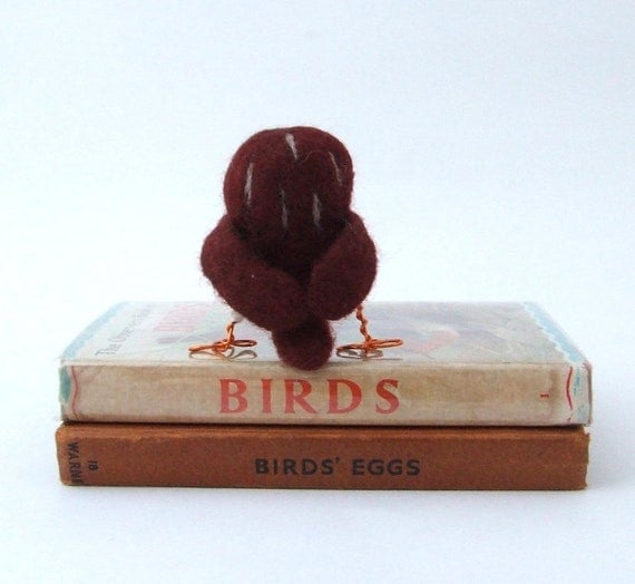 Needlefelted Tawny Owl Felt Mini Bird in Chestnut Brown