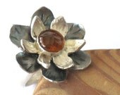 Tourmaline  Silver Flower Ring - Cocktail Ring- Gemstone Ring-Silver Flower Ring