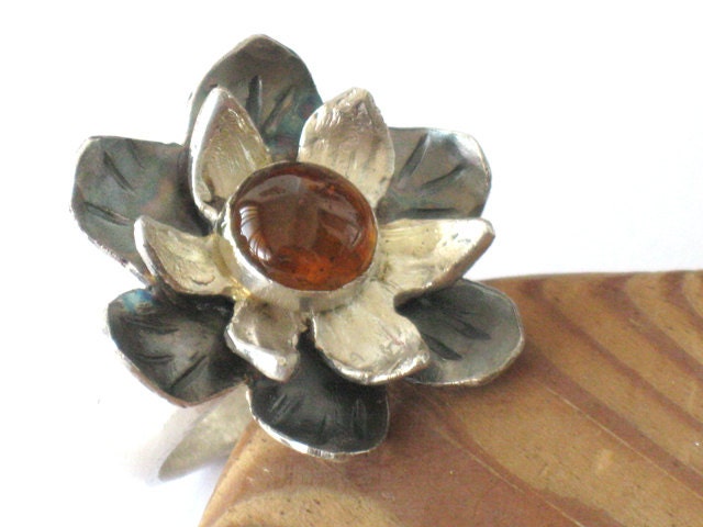 Tourmaline Silver Cocktail Ring - Sterling Flower Ring- Gemstone Ring-Silver Flower Ring