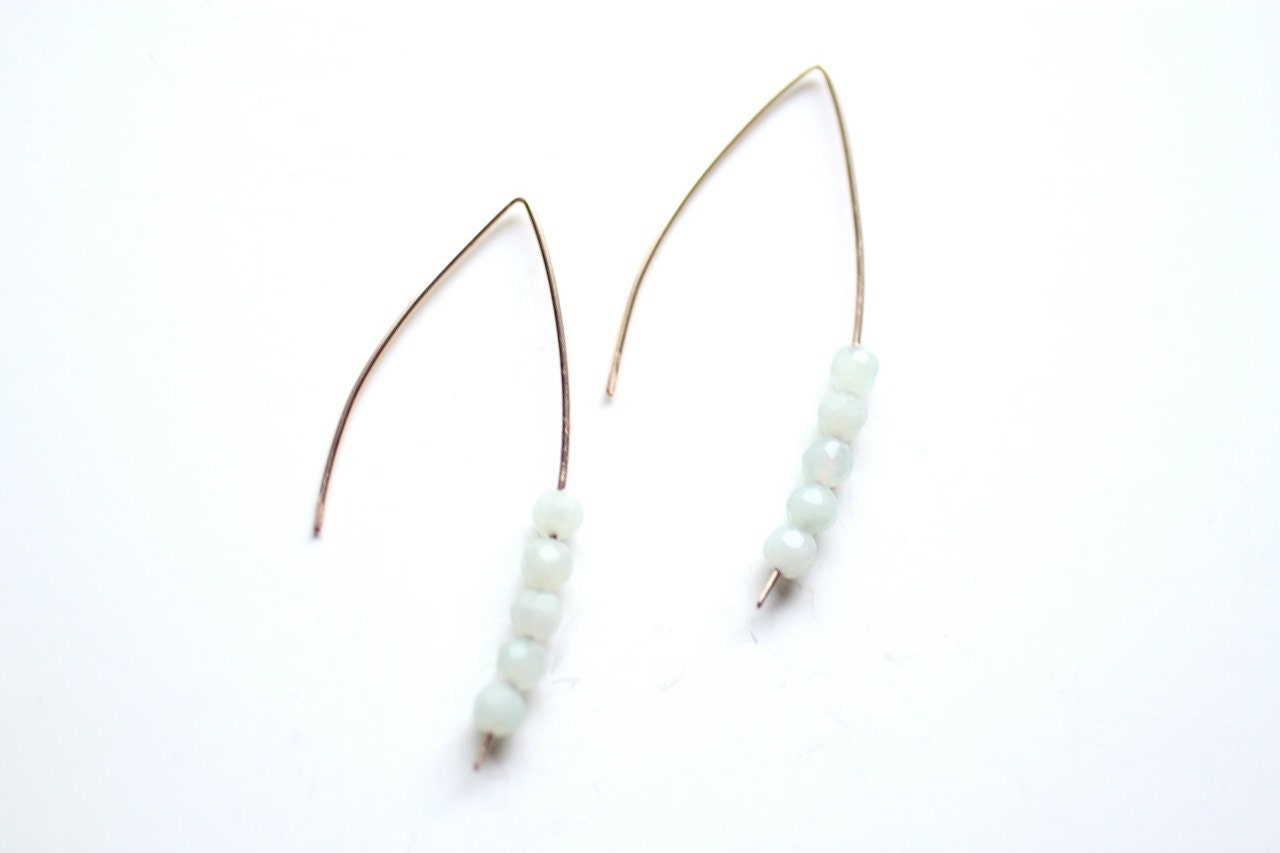 Minimalist Mint Amazonite Gold Earrings - 14K Gold Filled Wire