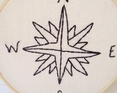 Embroidery Hoop Art.  Compass.  Hoop Art Home Decor. 