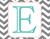 Monogram Letter Art - Turquoise and Coral - 8x10 Art Print
