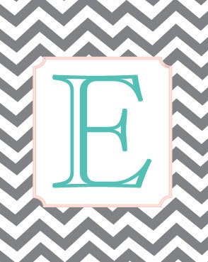 Monogram Letter Art - Turquoise and Coral - 8x10 Art Print