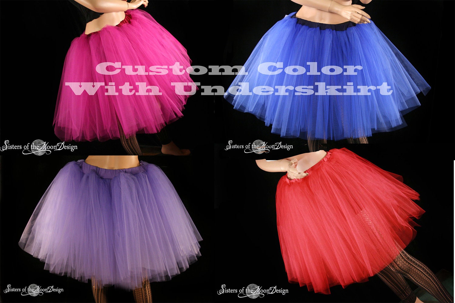 Custom Color tutu skirt Romance knee length extra puffy petticoat Adult WITH UNDERSKIRT--You choose size-- Sisters of the Moon