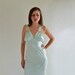 Blue Satin Vintage 30s Gown Nightgown Ecru Lace S M