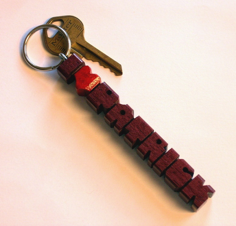 Wood Name iHeart Keychain - Purpleheart - Handmade to Order in the USA