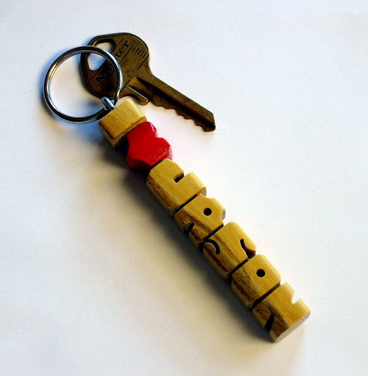 Wood Name iHeart Keychain - Pau Amarello (Yellowheart) - Handmade to Order in the USA