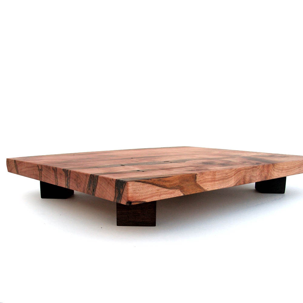 MINIMALIST Geometric Spalted Ambrosia Maple, Rustic Wooden Walnut Footed Cutting - Serving Cheese or Sushi Board by Tanja Sova