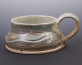 Handmade Pottery Soup Bowl Fern Green w/Porcelain White, Rutile Gold Accents