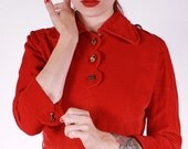 40s 50s Dress - Novelty Red Corduroy with LOCK and KEY Buttons - Small