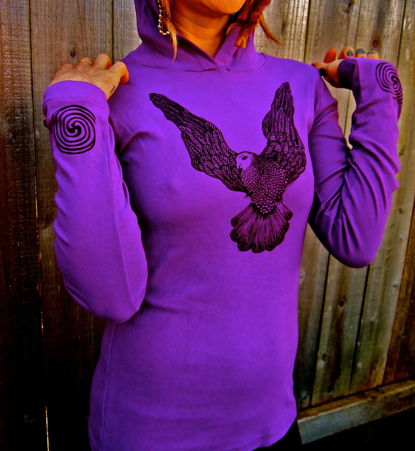 Bird Angel Plum Hoodie Womens Hawk Dove Winged Double Sided M L XL