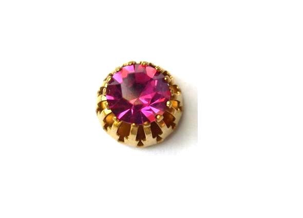 Antique vintage Swarovski cabochon, fuschia pink crystal cut 1100 mounted in brass setting