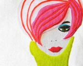 mod  portrait fabric print  pinky hair funky