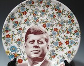President John F. Kennedy salad plate with white glaze and flowers