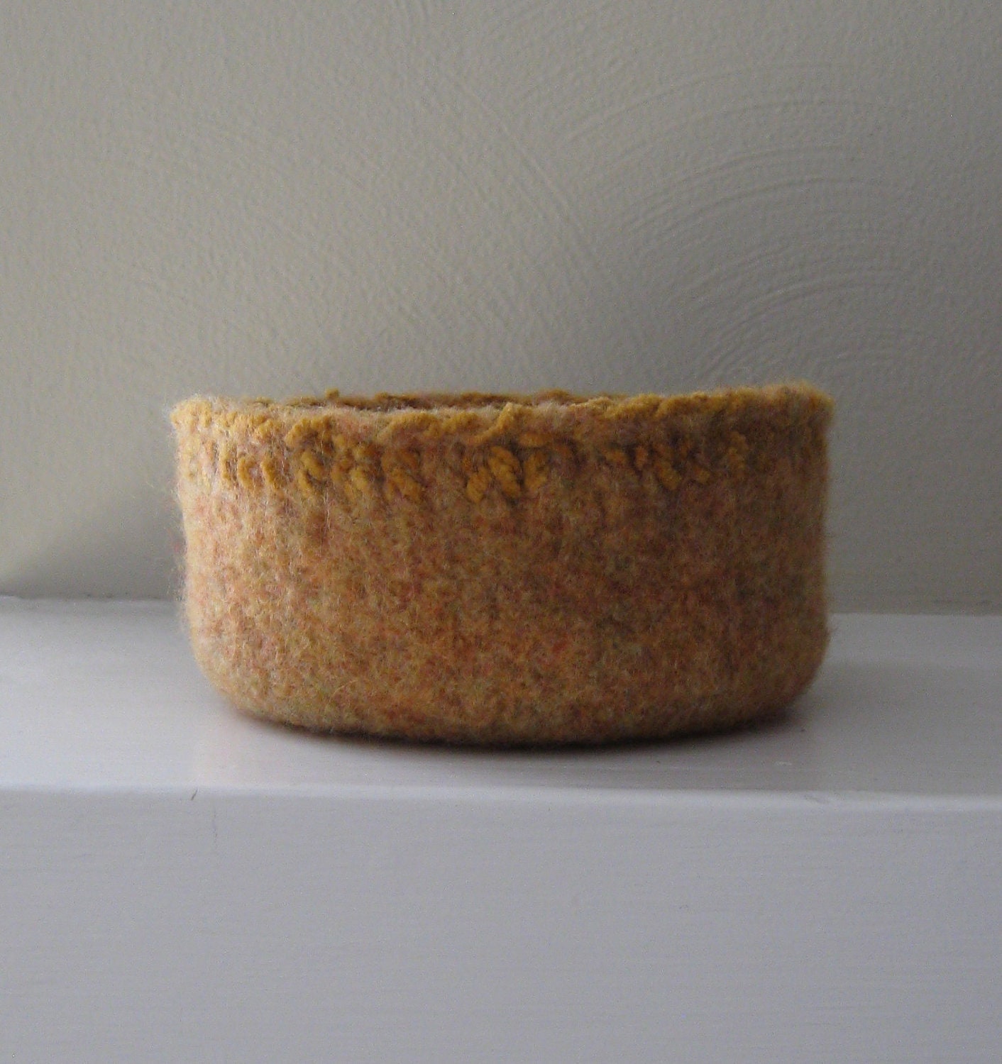 Felted Bowl in Apricot with Ribbon Trim - OOAK - In Stock - Ready to Ship