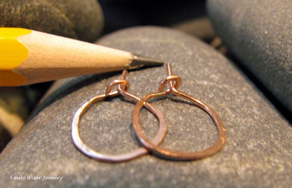 Tiny 14K Rose Gold Hammered Hoops. 10mm. Ready to Ship