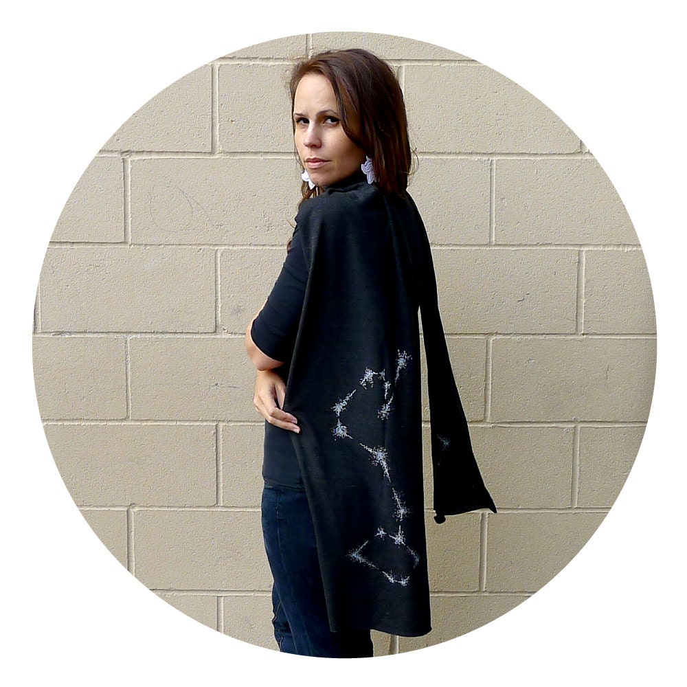 Scorpio Rising - unisex jersey scarf - scorpio constellation on heather black jersey scarf - zodiac constellation - gift for her / him