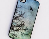 iPhone case IN STOCK for iPhone 4 and 4s, bird tree flying blue green, iPhone accessory