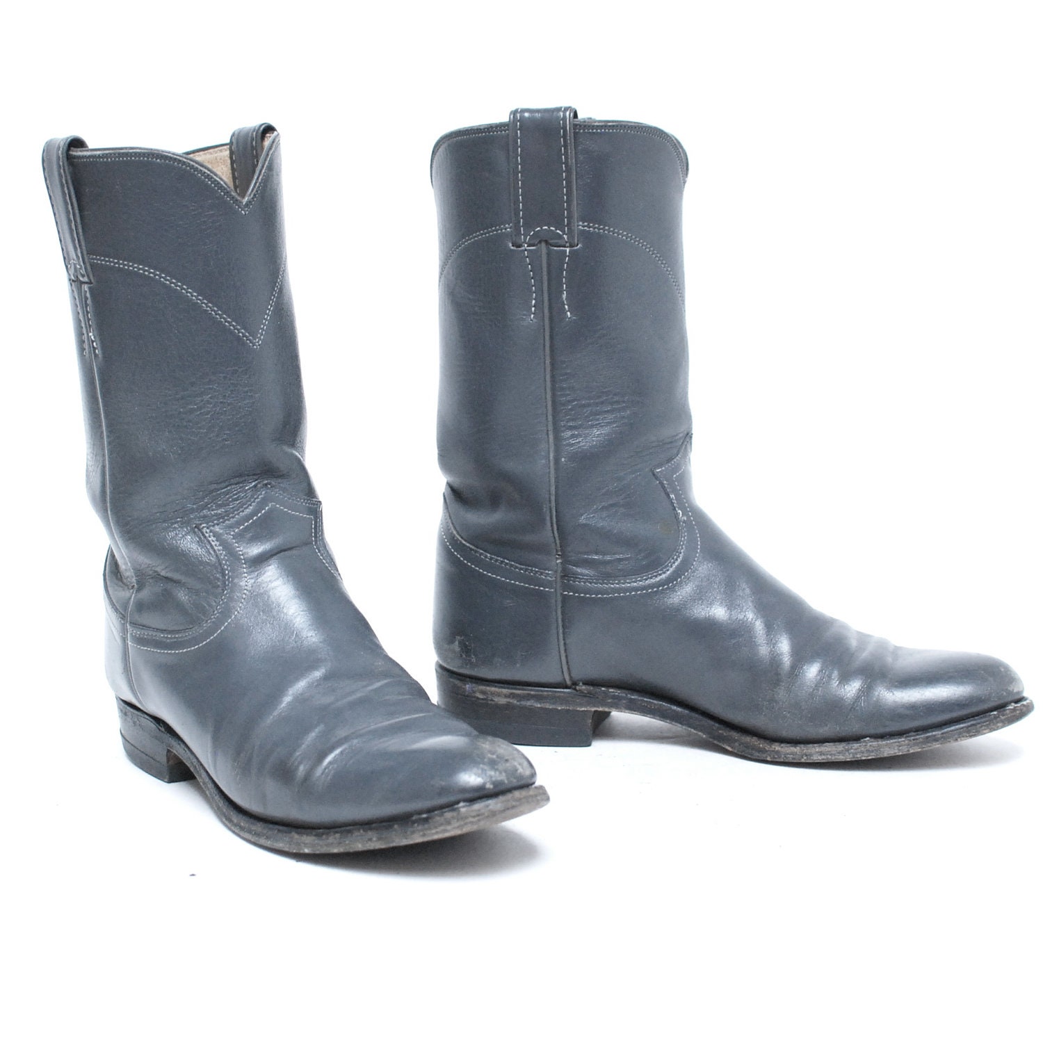 size 7.5 JUSTIN grey leather 80s ROPER midcalf western boots