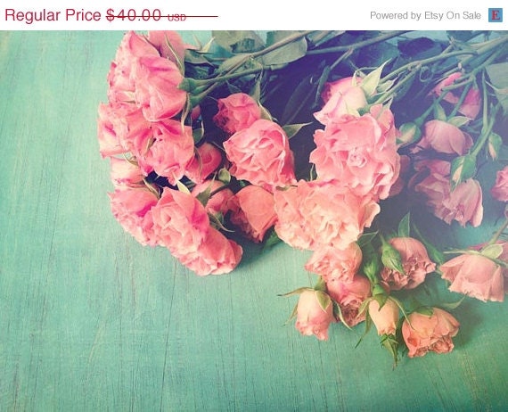 Summer Solstice Sale Garden Party . roses . pink aqua teal mint green . summer wedding . flower photography . spring home decor . rustic vi