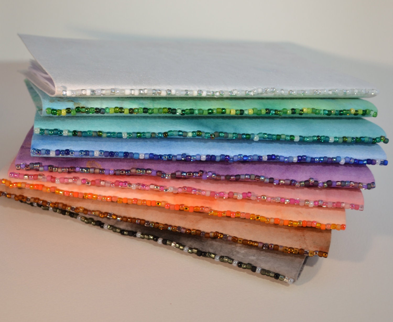 Hand Beaded and Bound Writing Journal -- Artist's Backsplash --- White