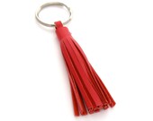 Strawberry Red Leather Tassel Keychain, A Handmade Preppy Leather Keychain