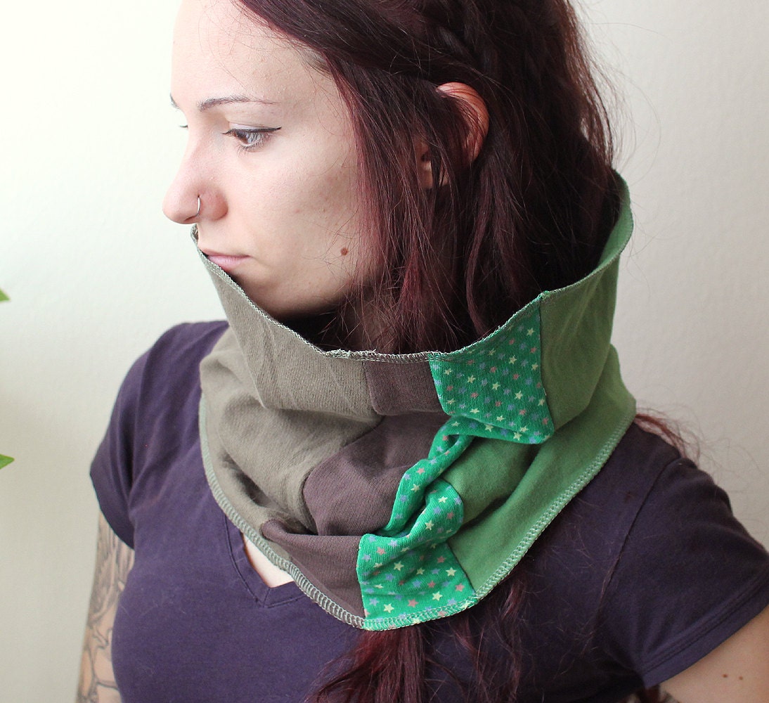 green patchwork fall fashion cowl unisex