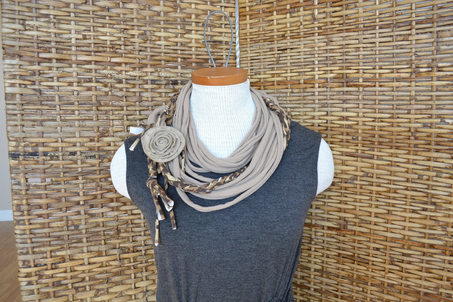 Tshirt Necklace Scarf Brown Cheetah Zipper Flower Boho Chic