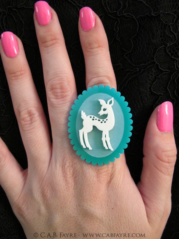 Doe-Eyed Deer Ring - Adjustable - Acrylic Laser Cut (C.A.B. Fayre Original Design)
