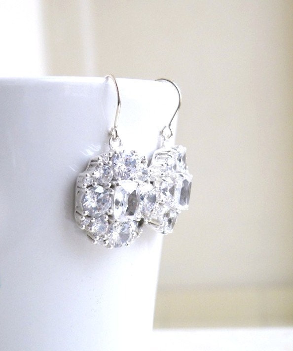 Bridal Earrings Ivanka Trump inspired Cushion Cubic Zirconia Sterling Silver Earrings - Itzel EP2 Wedding Jewelry