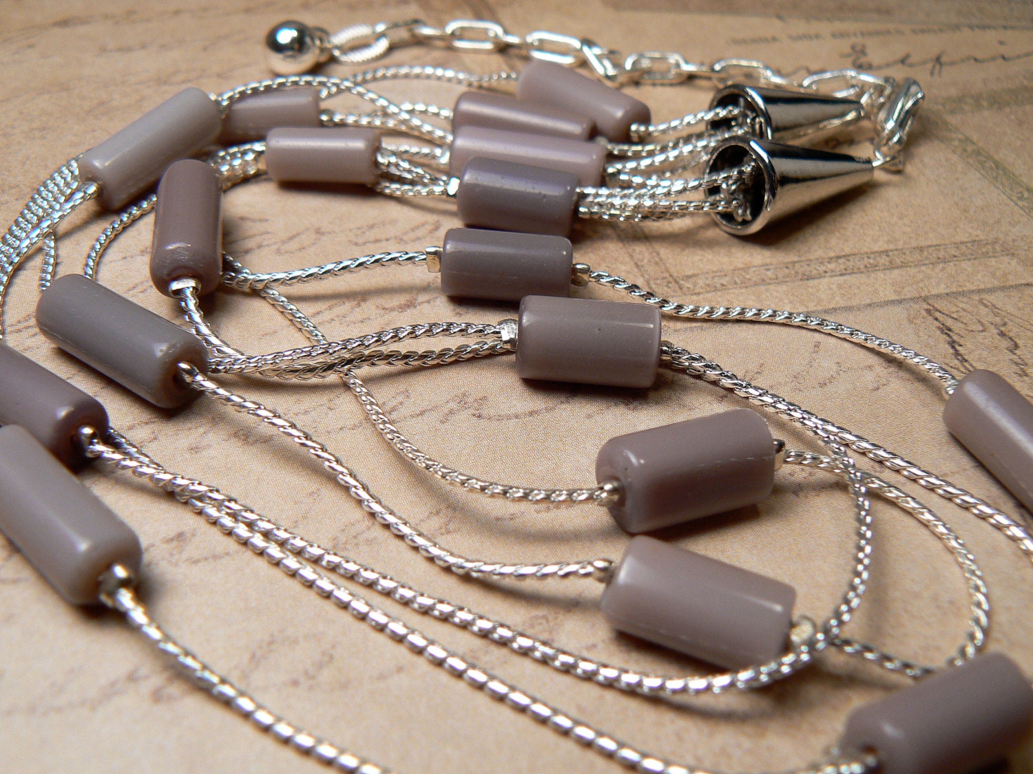 Silver Multi Strand Lavender Cats Eye Necklace, Multi Strand Silver Necklace, Light Purple Necklace, Lilac Necklace