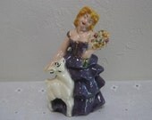 SALE:  Odd Vintage Ceramic Figurine Lady with Lamb