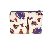 Mini Zipper Pouch / Small Camera Bag in Retro Animals on Cream
