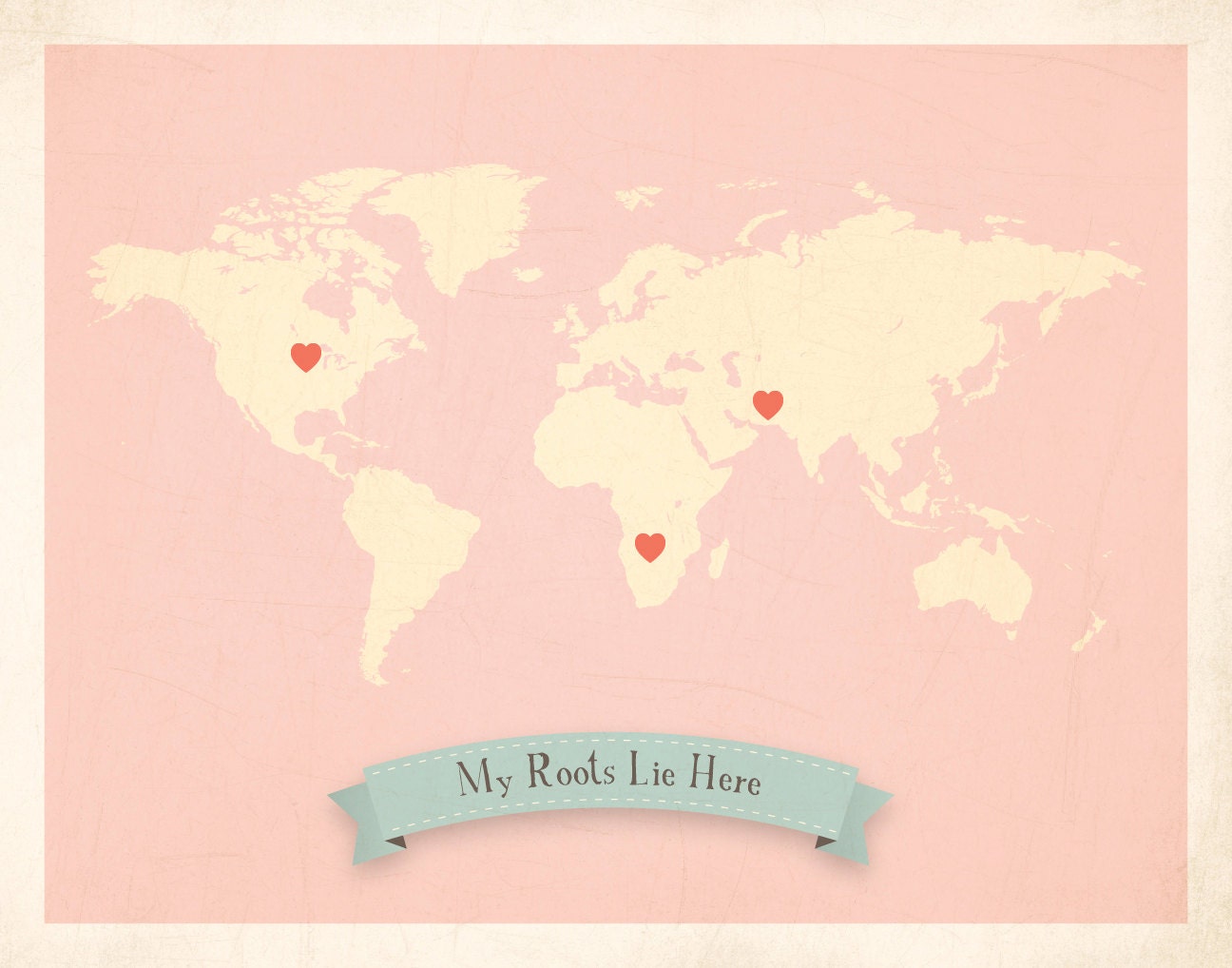 World Roots Map 18x24 Customized Print (Blue)