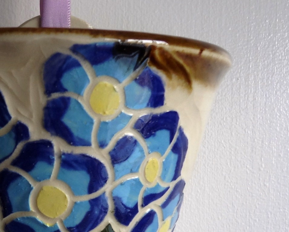 Blue Pansy Wall Pocket - Blue Flower Wall Pocket - Whimsical Wall Pocket - Blue Floral Wall Pocket - Blue Wall Pocket
