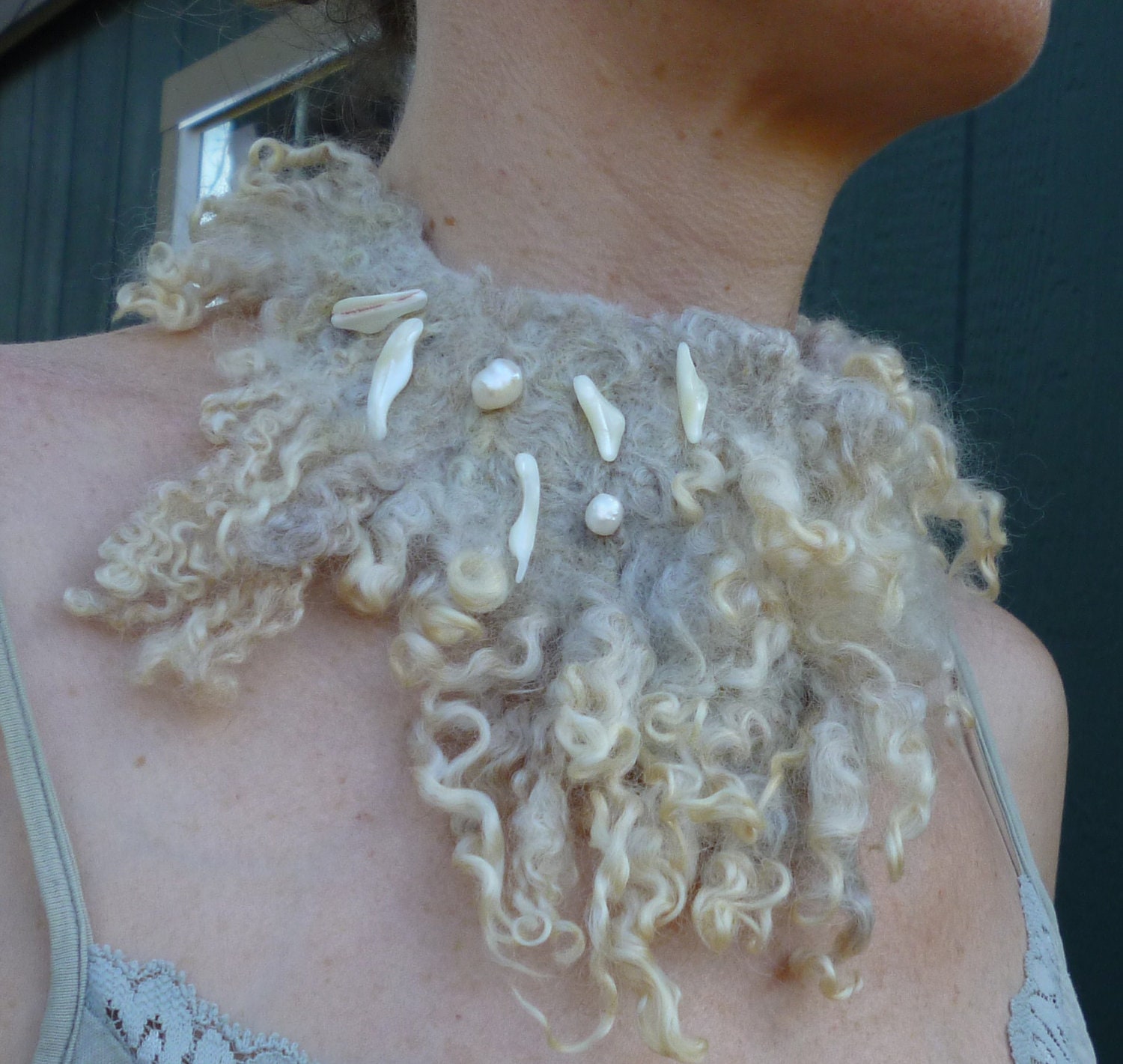 Ivory Enchantress Felted Choker Fringe Lock Necklace