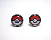 Pokemon Pokeball Studs - Tiny red and white pokemaster pokeball post earrings SMALL - Geekery Geek Chic Gamer