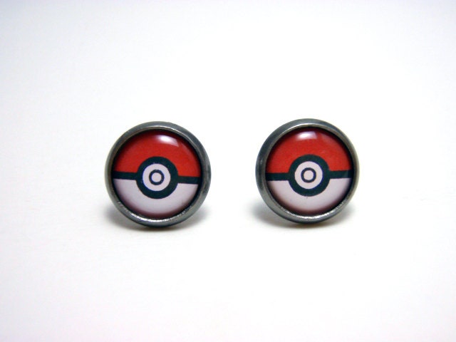 Pokemon Pokeball Studs - Tiny red and white pokemaster pokeball post earrings SMALL - Geekery Geek Chic Gamer