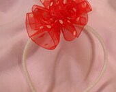 Red and White Polka Dot Puff on Ribbon Wrapped Headband