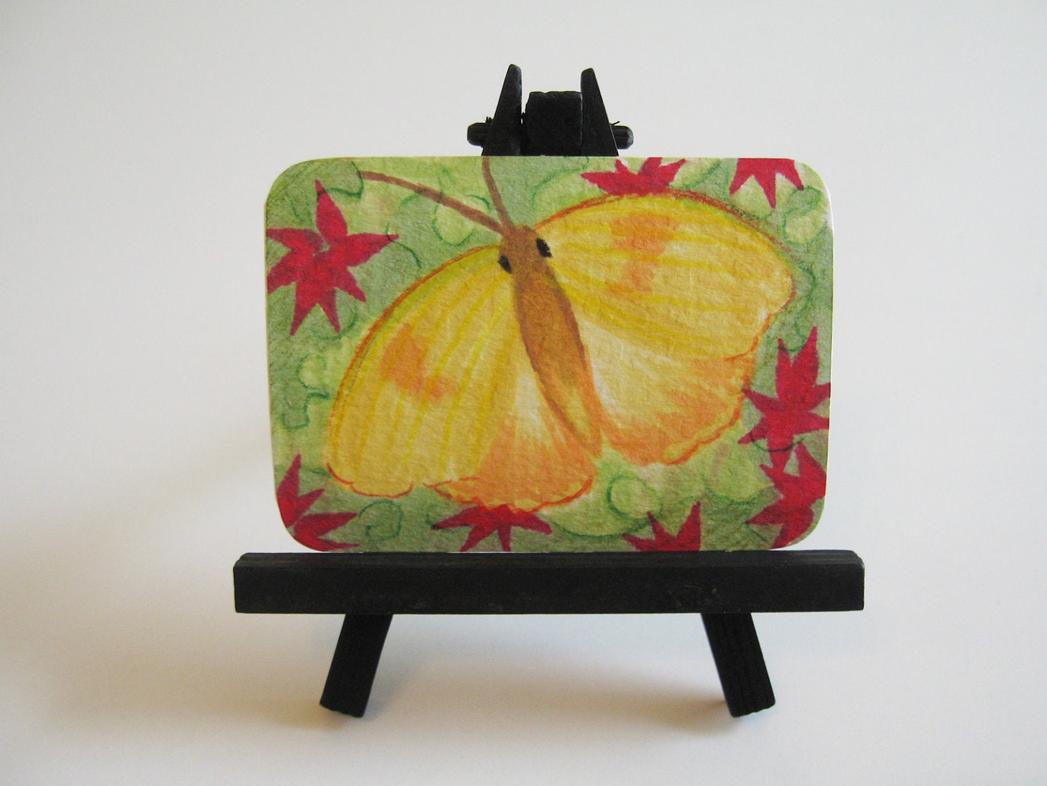 Mini Art with Easel- One of a Kind (Yellow Butterfly) ACEO- 2.5x3.5 card Hand drawn original artwork