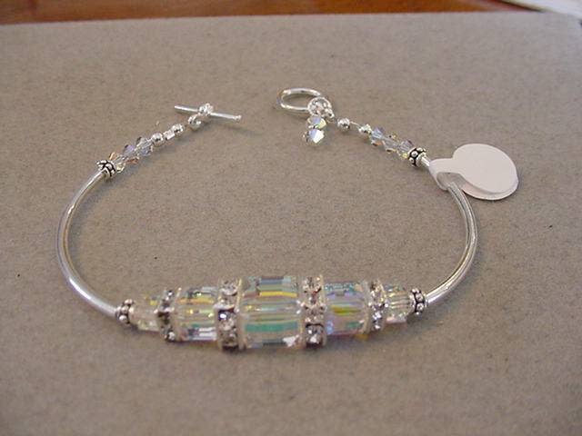Swarovski Crystal Cube Bracelet STERLING SILVER BANGLE Bracelet - Cascading Swarovski Cubes  -Choice of colors Bridal Jewelry Prom Jewelry