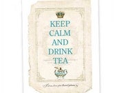 Keep Calm and Drink Tea Art Print, Royal Crown,Teapot, Typographic, Home Decor, White, Giclee