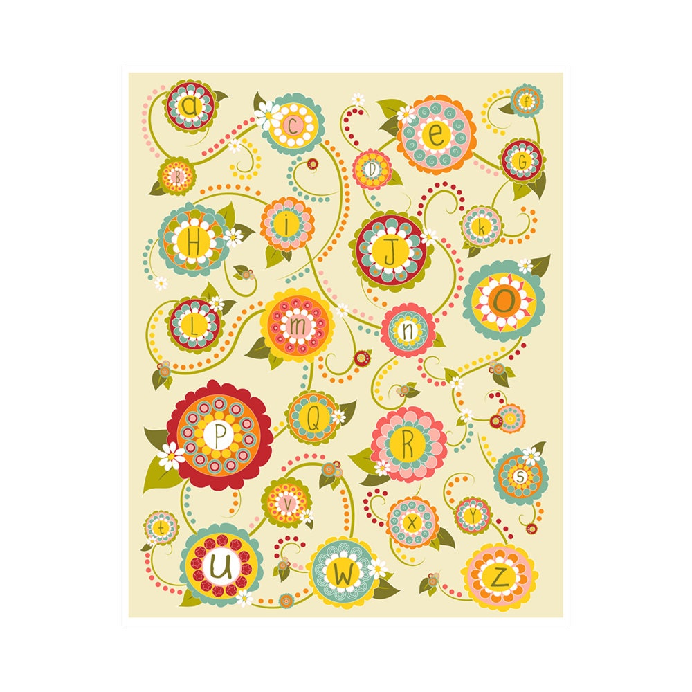 Children's Wall Art / Nursery Decor  Alphabet Poster - ABC alphabet flower typography 11x14 inch Poster Print