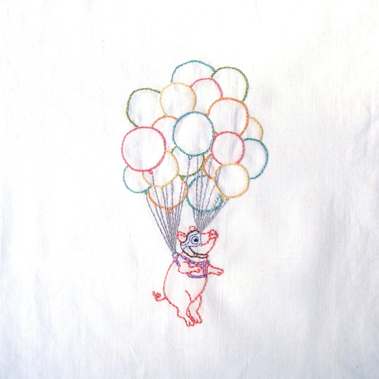 Flying Pig With Cluster Balloons Hand Embroidery Pattern PDF
