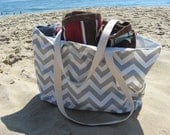 Extra Large Beach Tote, Beach Bag Chevron, Grey