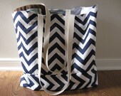 Large Beach Tote, Chevron Beach Bag, chevron tote bag Navy Blue