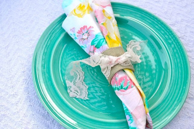 Burlap and Vintage Lace Napkin Rings by Dot and Army
