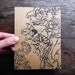 Original Art Postcard, detailed hand drawing of a Moths and Roses, black on recycled brown paper