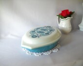 Vintage Pyrex Dish Divided Dish Aqua Turquoise Blue Horizon Dish Retro Kitchen 1970s
